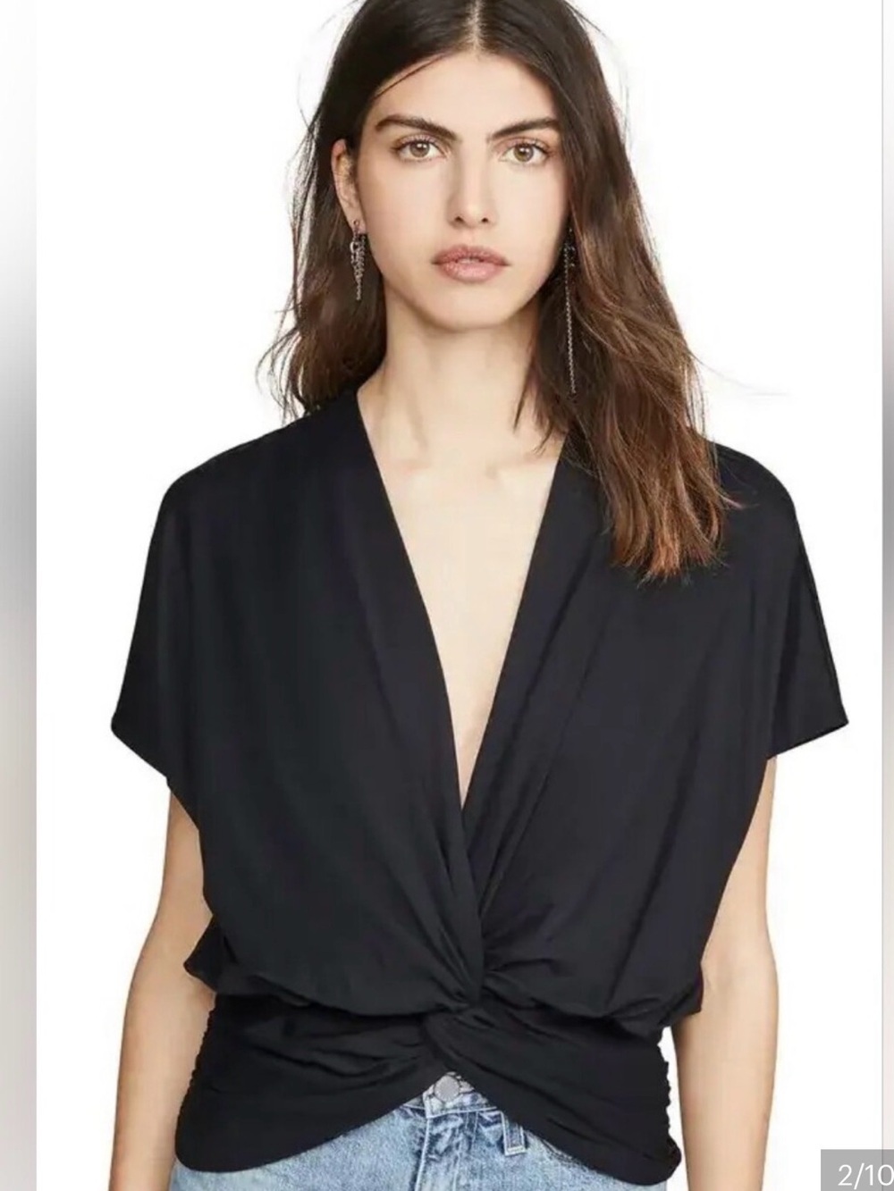 Susana Monaco Black Draped Twist-Detail Short Sleeve Blouse